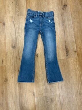 abercrombie kids Blue high rise ankle Flare Jeans with Light Distressing